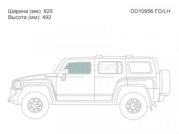 Стекло боковое опускное (Спереди / Слева / Цвет зеленый) Hummer H3 05-10