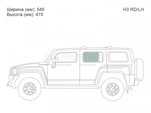 Стекло боковое опускное (Сзади / Слева / Цвет зеленый) Hummer H3 05-10
