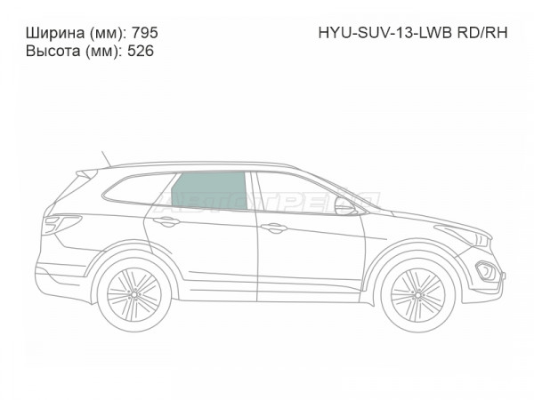 Стекло боковое опускное (Сзади / Справа / Цвет зеленый) Hyundai Grand Santa Fe 13-18
