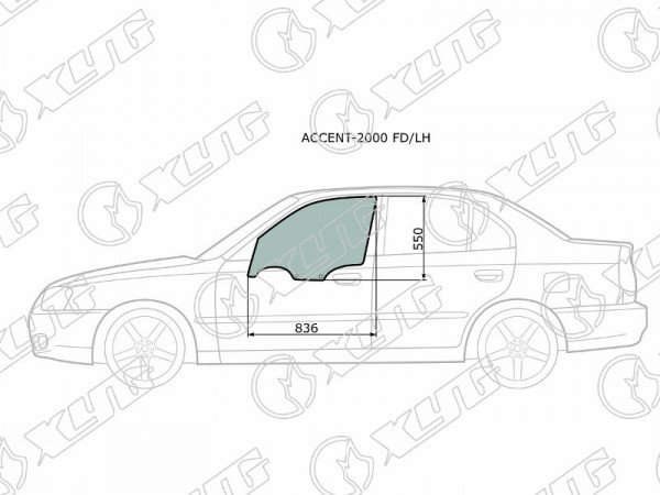 Стекло боковое опускное (Спереди / Слева / Цвет зеленый) Hyundai Accent 99-12  / Verna 00-06