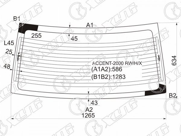 Стекло заднее (Цвет зеленый / Обогрев) Hyundai Accent 99-12  / Verna 00-06