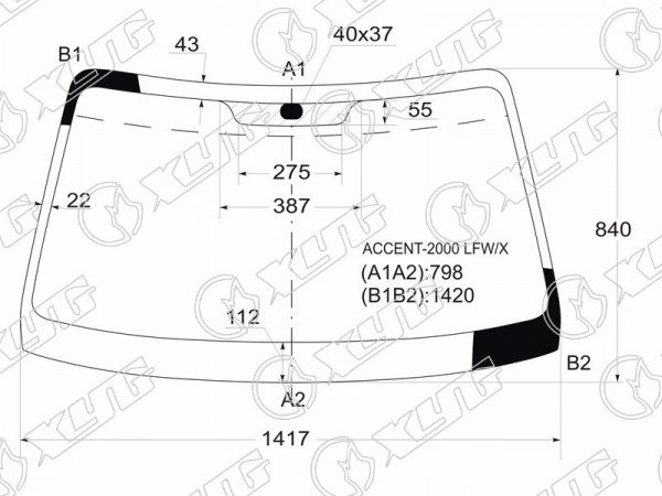 Стекло лобовое HYUNDAI ACCENT (сборка Россия) 4 /5D 00-12 /VERNA 3 /4 /5D 00-06