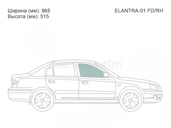 Стекло боковое опускное (Спереди / Справа / Цвет зеленый) Hyundai Elantra 00-09  / Avante 00-06