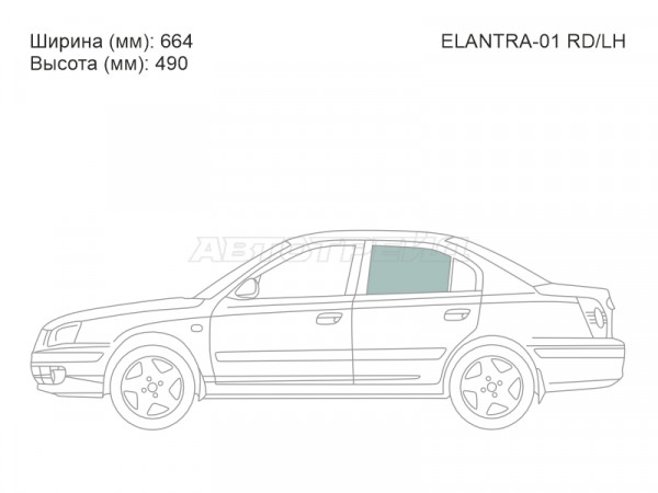 Стекло боковое опускное (Сзади / Слева / Цвет зеленый) Hyundai Elantra 00-09  / Avante 00-06