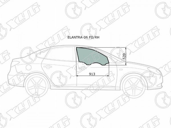 Стекло боковое опускное (Спереди / Справа / Цвет зеленый) Hyundai Elantra 06-12  / Avante 06-11
