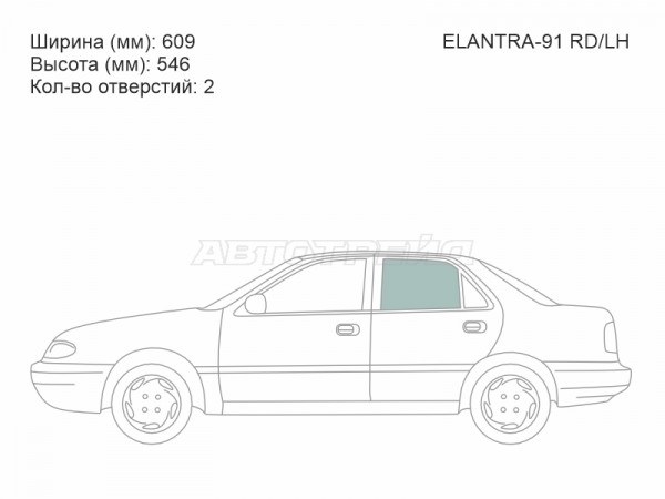 Стекло боковое опускное (Сзади / Слева / Цвет зеленый) Hyundai Elantra 90-93  / Avante 91-95