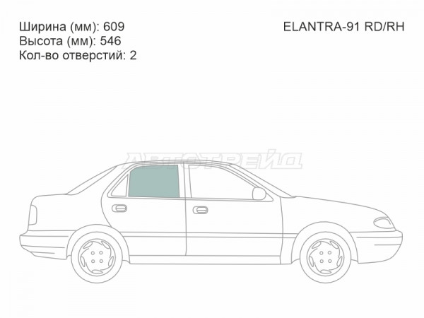 Стекло боковое опускное (Сзади / Справа / Цвет зеленый) Hyundai Elantra 90-93  / Avante 91-95
