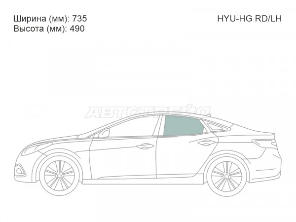Стекло боковое опускное (Сзади / Слева / Цвет зеленый) Hyundai Azera 11-16  / Grandeur 11-16