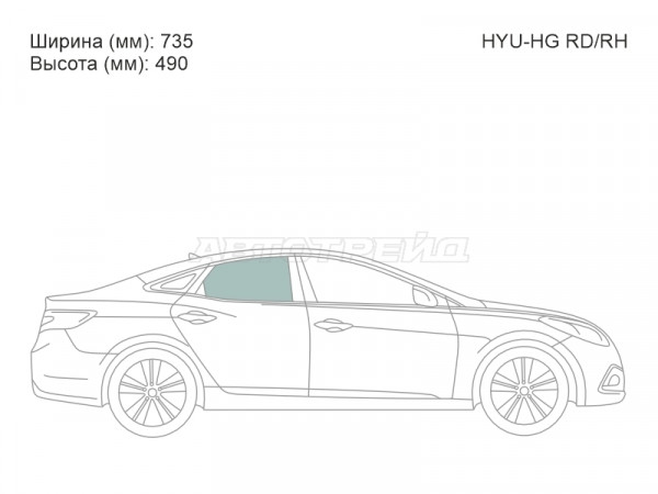 Стекло боковое опускное (Сзади / Справа / Цвет зеленый) Hyundai Azera 11-16  / Grandeur 11-16