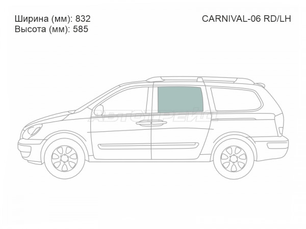 Стекло боковое опускное (Сзади / Слева / Цвет зеленый) Kia Carnival 06-14  / Hyundai Entourage 06-09