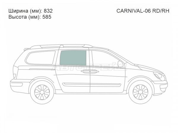 Стекло боковое опускное (Сзади / Справа / Цвет зеленый) Kia Carnival 06-14  / Hyundai Entourage 06-09