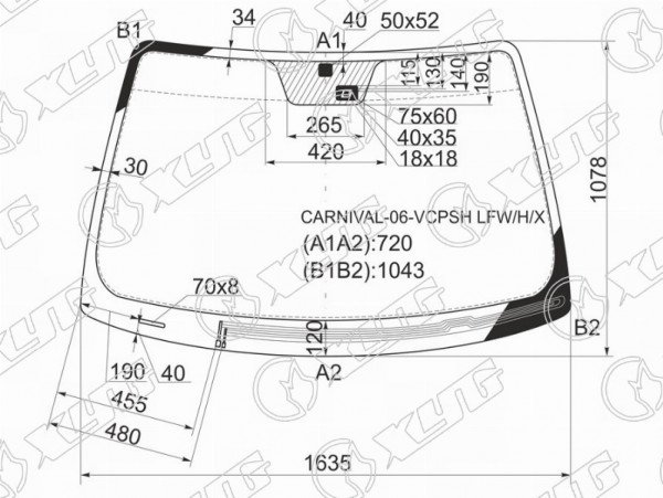 Стекло лобовое с обогревом щеток + дд KIA CARNIVAL II 06-14