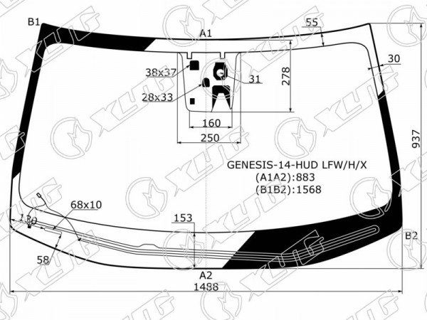 Стекло лобовое с обогревом щеток + дд + камера + проекция HYUNDAI GENESIS 4D 14-17