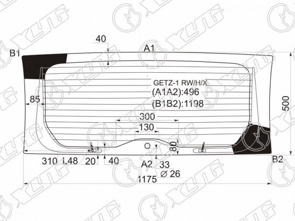 Стекло заднее (Цвет зеленый / Обогрев) Hyundai Click 02-11  / Getz 02-11