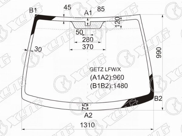 Стекло лобовое Hyundai Click 02-11  / Getz 02-11