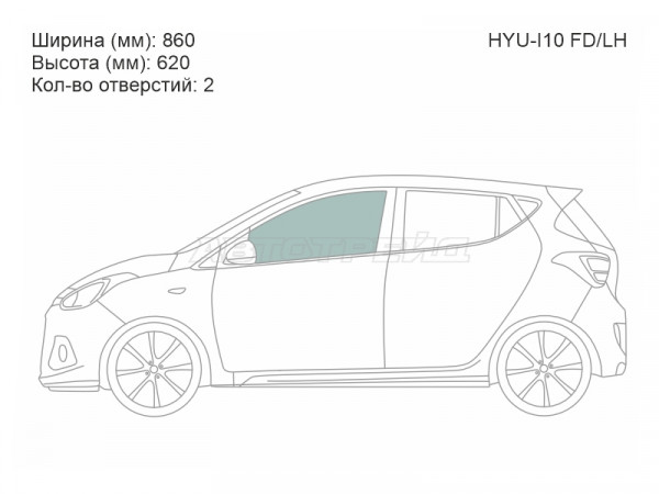 Стекло боковое опускное (Спереди / Слева / Цвет зеленый) Hyundai i10 07-13