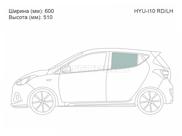 Стекло боковое опускное (Сзади / Слева / Цвет зеленый) Hyundai i10 07-13