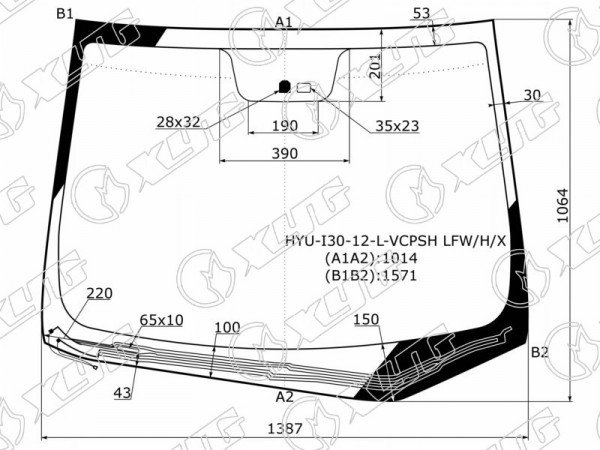 Стекло лобовое (Обогрев щеток / Датчик дождя) Hyundai i30 11-17