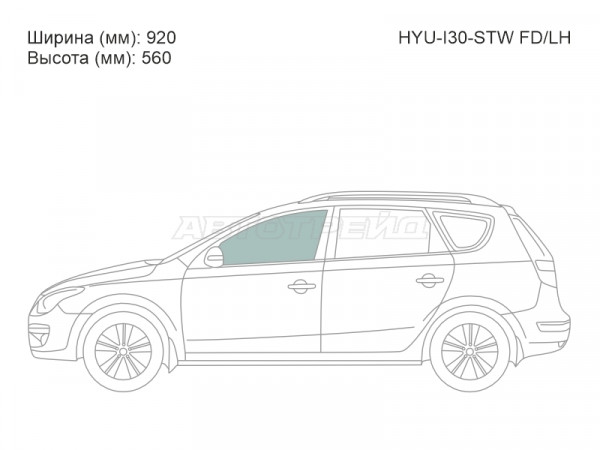 Стекло боковое опускное (Спереди / Слева / Цвет зеленый) Hyundai i30 07-12