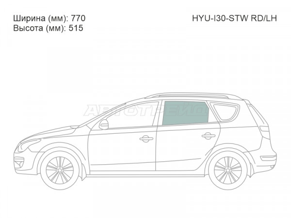 Стекло боковое опускное (Сзади / Слева / Цвет зеленый) Hyundai i30 07-12