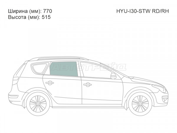 Стекло боковое опускное (Сзади / Справа / Цвет зеленый) Hyundai i30 07-12