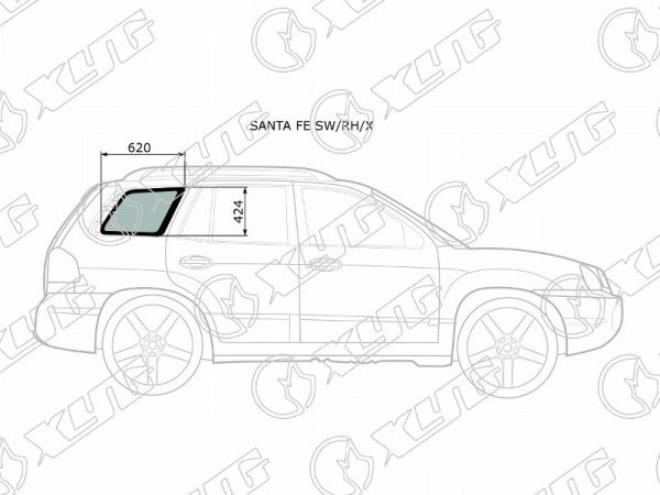 Стекло кузова (собачник) заднее правое HYUNDAI SANTA FE 00-06 /TAGAZ 06-