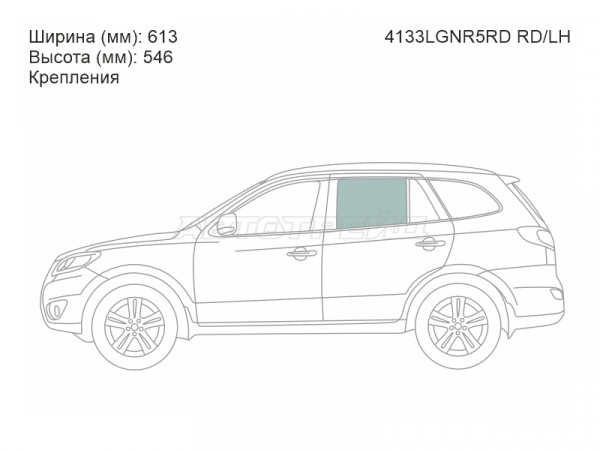 Стекло боковое опускное (Сзади / Слева / Цвет зеленый / Крепления) Hyundai Santa Fe 05-12