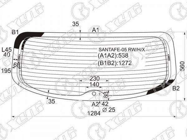 Стекло заднее (Цвет зеленый / Обогрев) Hyundai Santa Fe 05-12