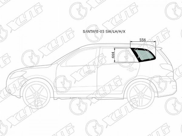 Стекло кузова (собачник) заднее левое с антеной HYUNDAI SANTA FE 06-12