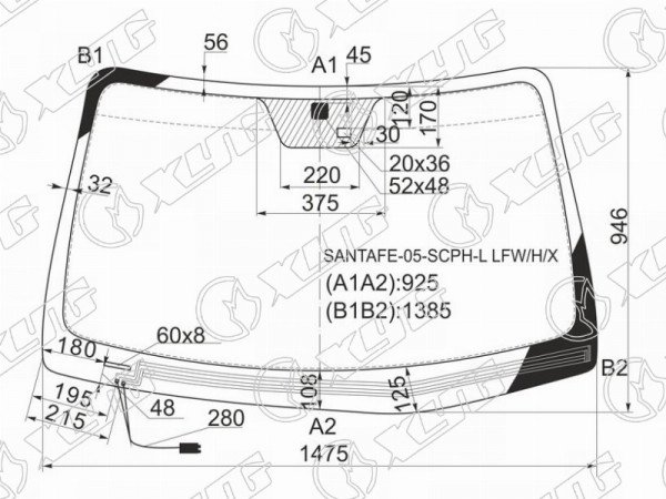 Стекло лобовое с обогревом щеток + дд HYUNDAI SANTA FE 06-12