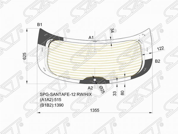 Стекло заднее с обогревом HYUNDAI SANTA FE 12-18