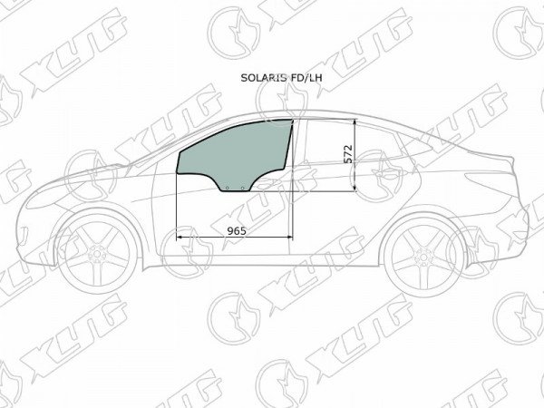 Стекло боковое опускное (Спереди / Слева / Цвет зеленый) Hyundai Solaris 10-17  / Kia Rio 11-17