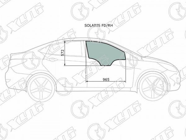 Стекло боковое опускное (Спереди / Справа / Цвет зеленый) Hyundai Solaris 10-17  / Kia Rio 11-17