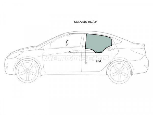 Стекло боковое опускное (Сзади / Слева / Цвет зеленый) Hyundai Solaris 10-17  / Accent 11-17