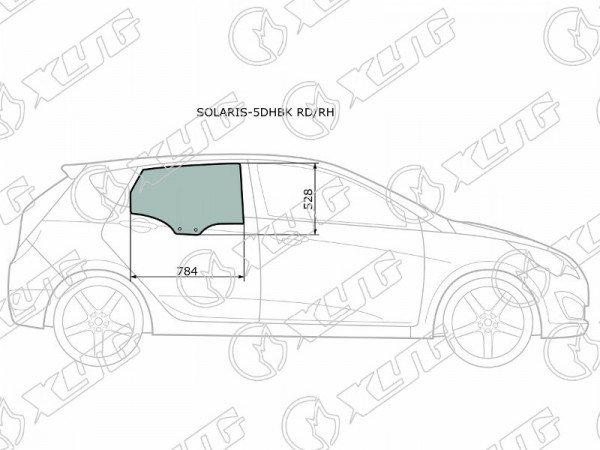 Стекло заднее правое опускное HYUNDAI SOLARIS /ACCENT 5D HBK 10-17