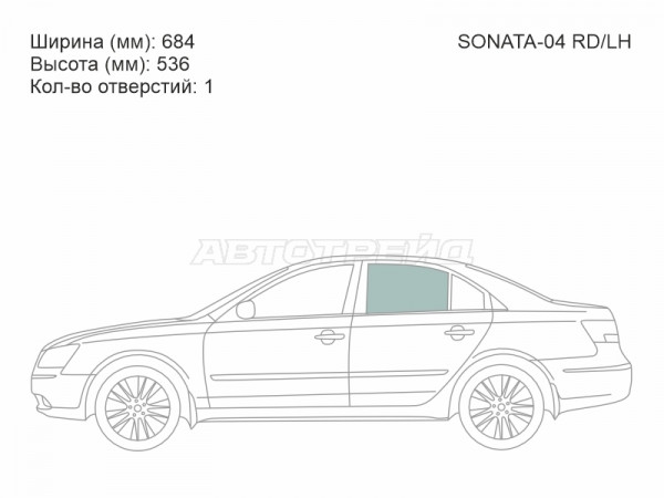 Стекло боковое опускное (Сзади / Слева / Цвет зеленый) Hyundai Sonata 04-10
