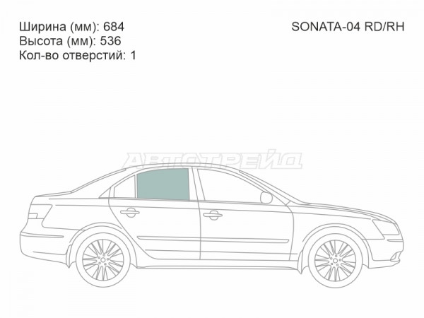 Стекло боковое опускное (Сзади / Справа / Цвет зеленый) Hyundai Sonata 04-10