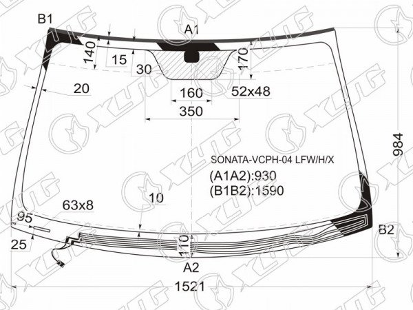 Стекло лобовое (Обогрев щеток) Hyundai Sonata 04-10