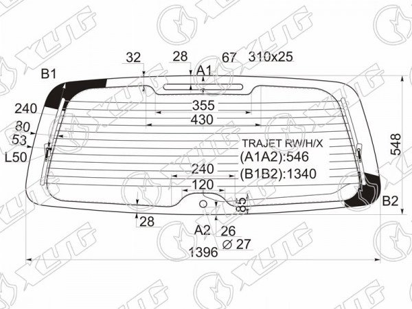 Стекло заднее (Цвет зеленый / Обогрев) Hyundai Trajet 99-08