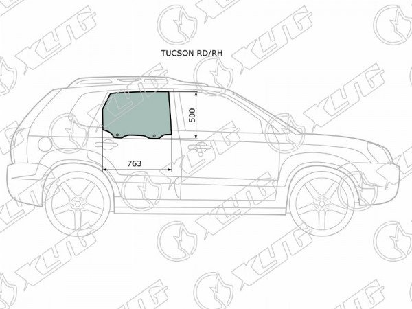 Стекло боковое опускное (Сзади / Справа / Цвет зеленый) Hyundai Tucson 04-09