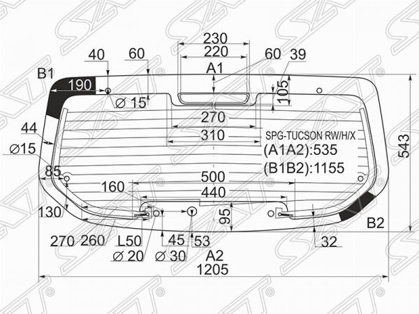 Стекло заднее с обогревом 7 отверстий HYUNDAI TUCSON 04-10
