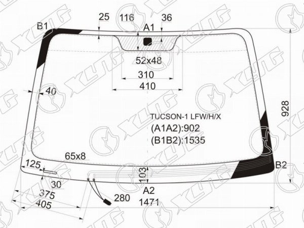 Стекло лобовое (Обогрев щеток) Hyundai Tucson 04-09