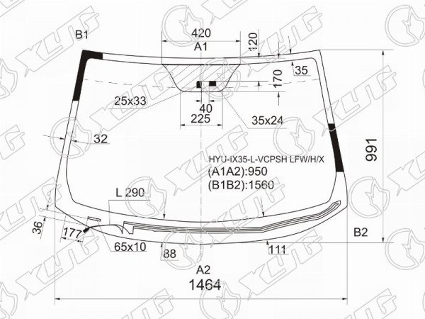 Стекло лобовое с обогревом щеток + дд HYUNDAI TUCSON /IX35 10-15