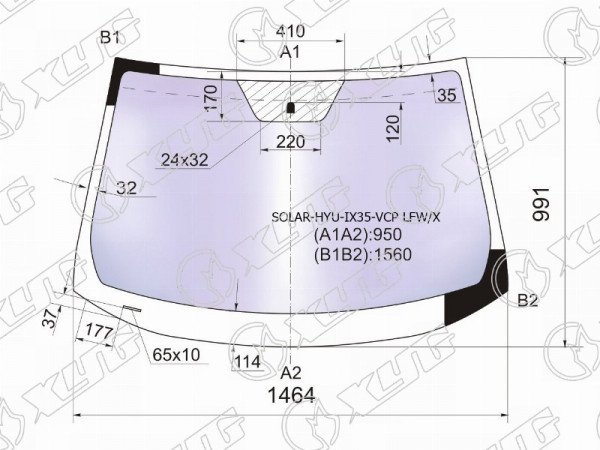 Стекло лобовое атермальное HYUNDAI TUCSON /IX35 10-15 (Solar-X защита от ультрафиолета)