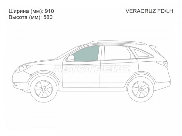 Стекло боковое опускное (Спереди / Слева / Цвет зеленый) Hyundai ix55 06-13  / Veracruz 06-15