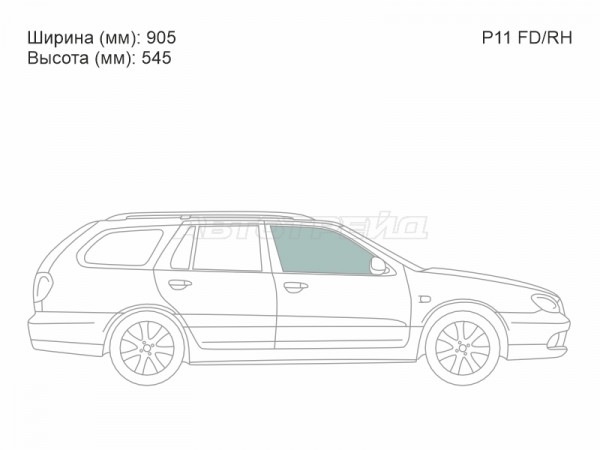 Стекло боковое опускное (Спереди / Справа / Цвет зеленый) Nissan Primera 95-02  / Infiniti G20 99-02