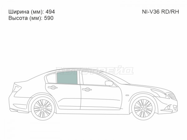 Стекло боковое опускное (Сзади / Справа / Цвет зеленый) Infiniti G25 10-14  / G35 06-09