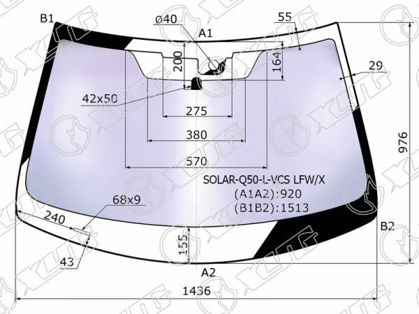 Стекло лобовое атермальное + дд INFINITI Q50 4D SED14- (Solar-X защита от ультрафиолета)