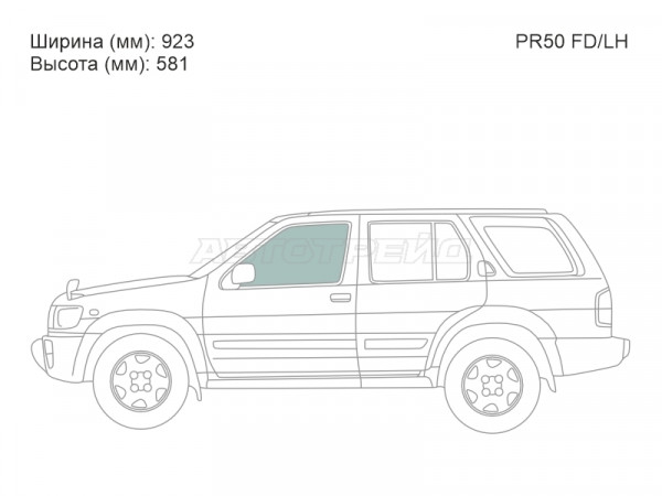 Стекло боковое опускное (Спереди / Слева / Цвет зеленый) Nissan Pathfinder 95-04  / Terrano 95-02
