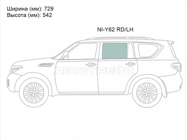 Стекло боковое опускное (Сзади / Слева / Цвет зеленый) Nissan Patrol 10-19  / Infiniti QX56 10-13